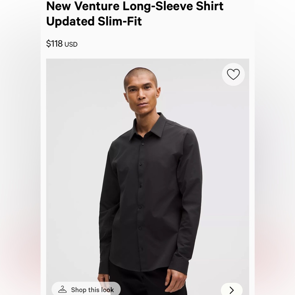 Lululemon New Venture Long Sleeve Shirt Slim Fit: Black